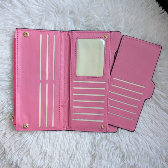 Cute Bowknot PU Leather Wallet – Rose Pink | Long Zipper Clutch with Card Holder - Picture 7 of 9